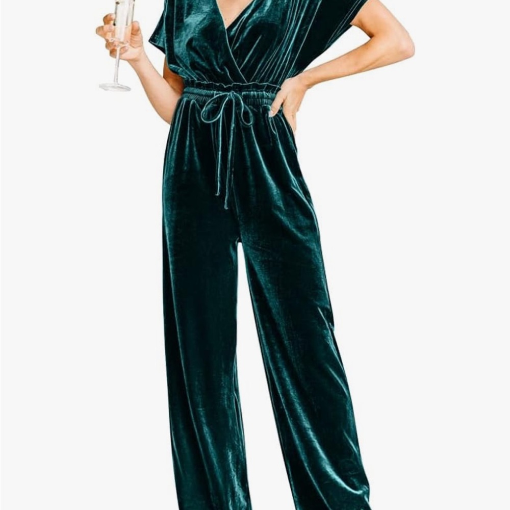 Elegant Velvet Green Jumpsuit